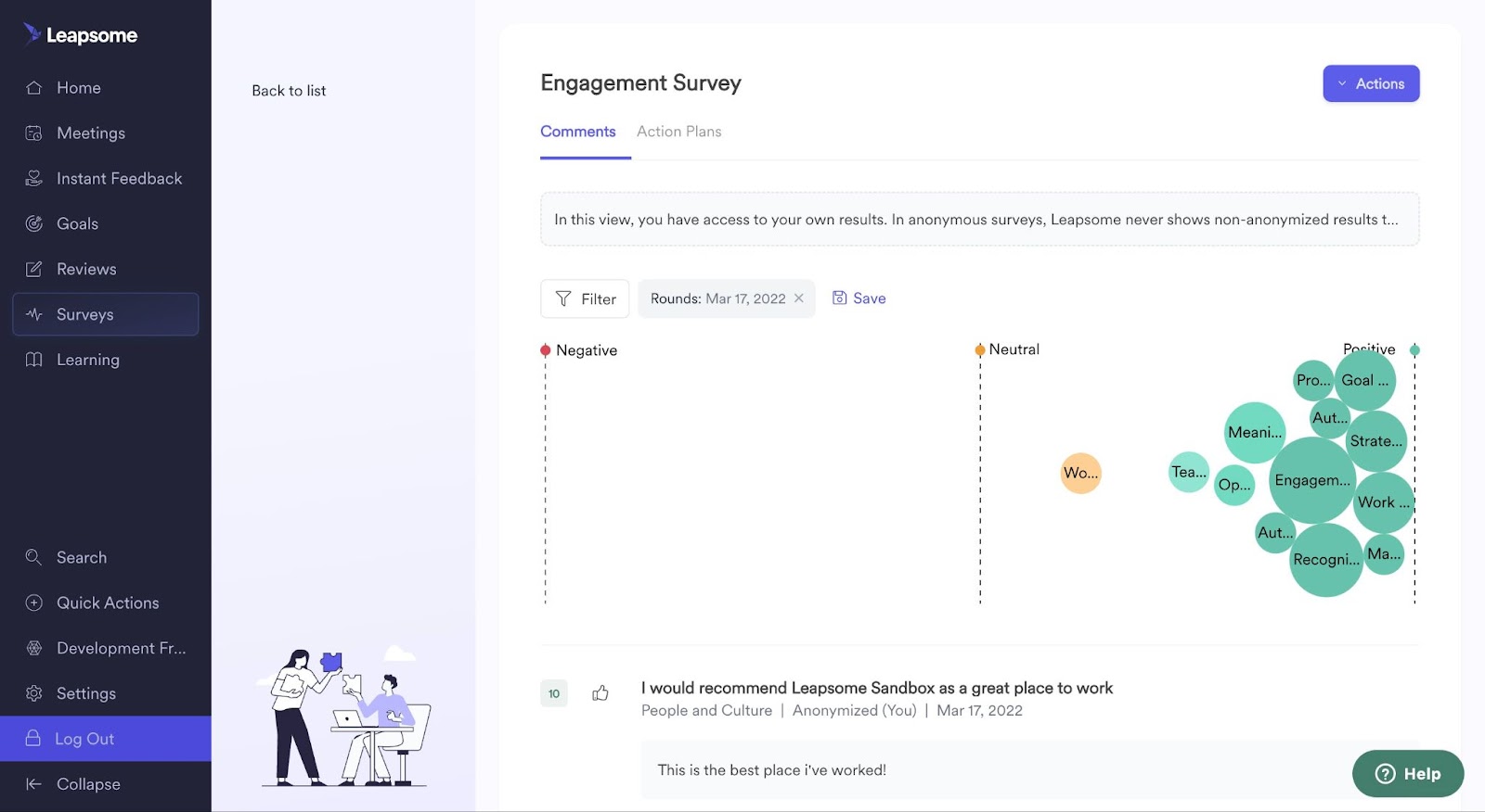 Image of engagement survey results grouped by sentiment. 