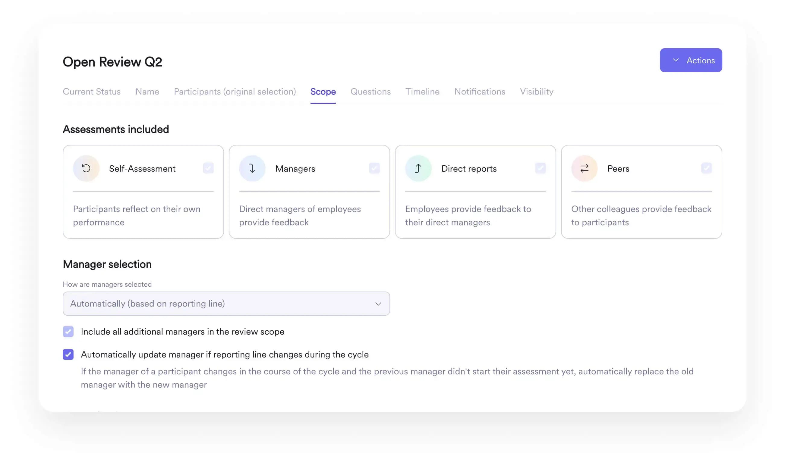 A screenshot showing how to create an appraisal template using Leapsome's Reviews module.