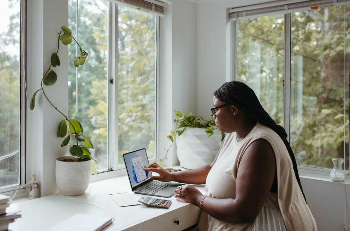 A photo of an employee working from home.