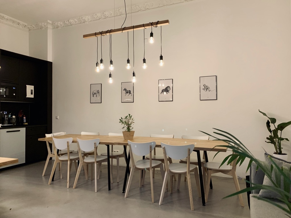 The Leapsome Coffee Shop secondary office - area with communal table and chairs