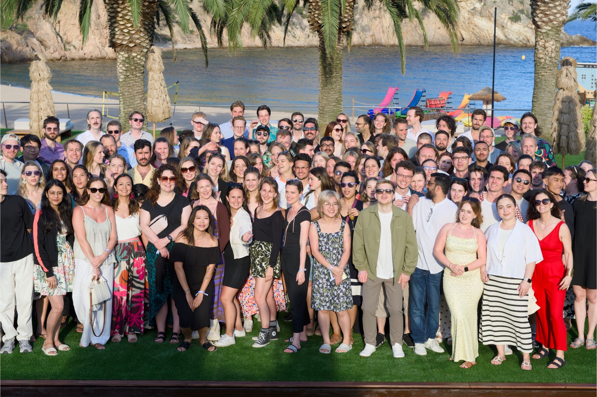 A photo from the 2024 Leapsome offsite in Costa Brava, Spain showing all the team members in attendance.