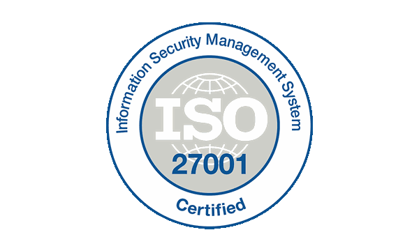 ISO 27001 certification logo with the words 'Information Security Management System' and 'Certified'