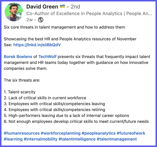 Screenshot of a Linkedin post by David Green