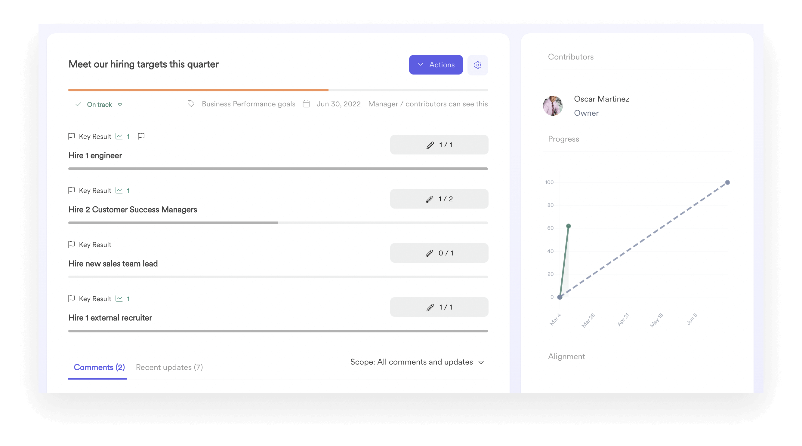 A screenshot of Leapsome’s Goals module