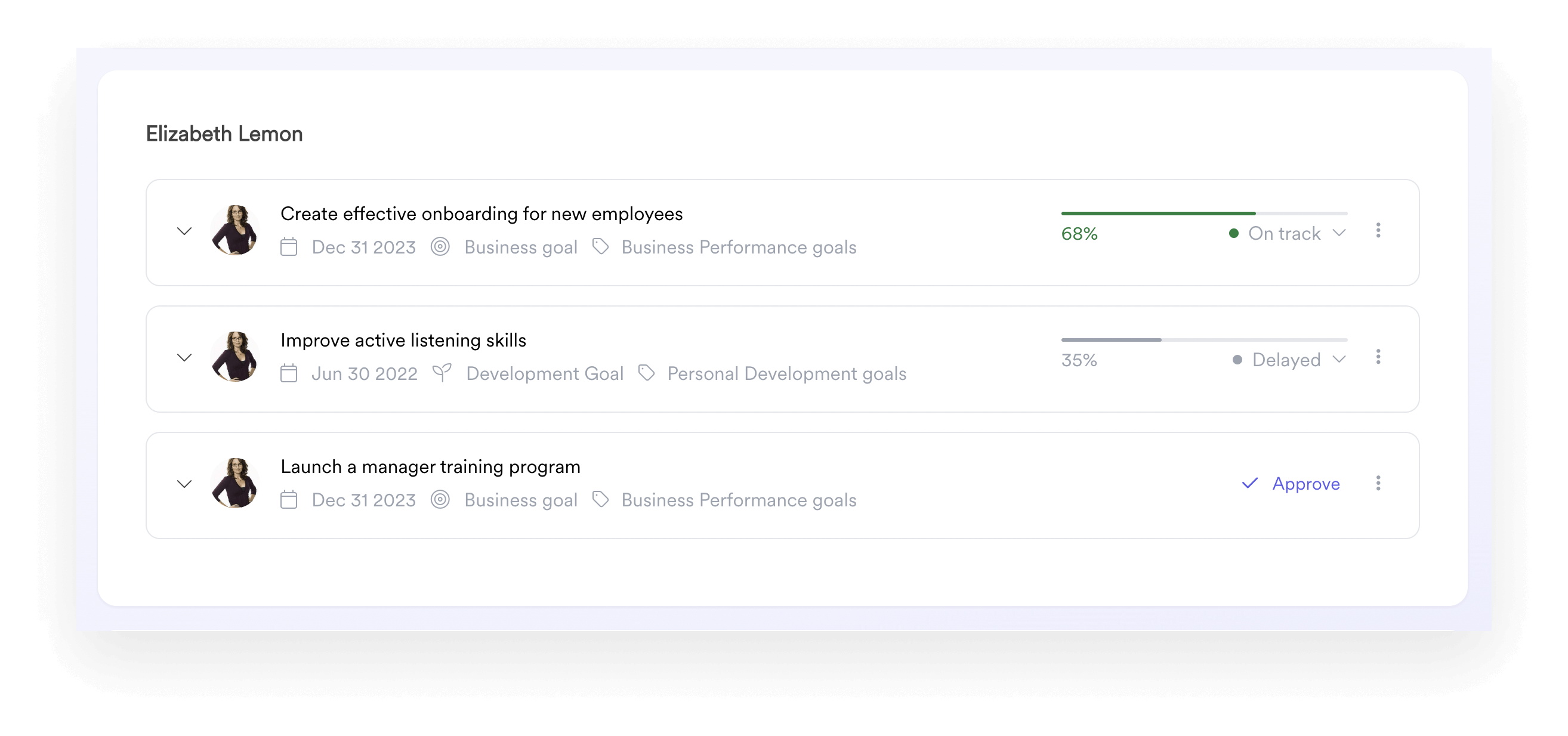 A screenshot of Leapsome’s goal tracking dashboard.