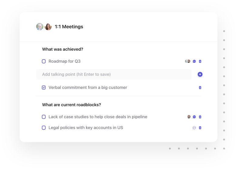 Structured 1-on-1 Meetings Software screenshot showing the integrations with goals and okrs