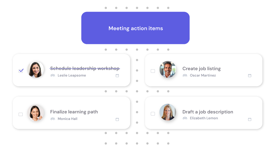 Structured 1-on-1 Meetings Software screenshot showing assigned action items