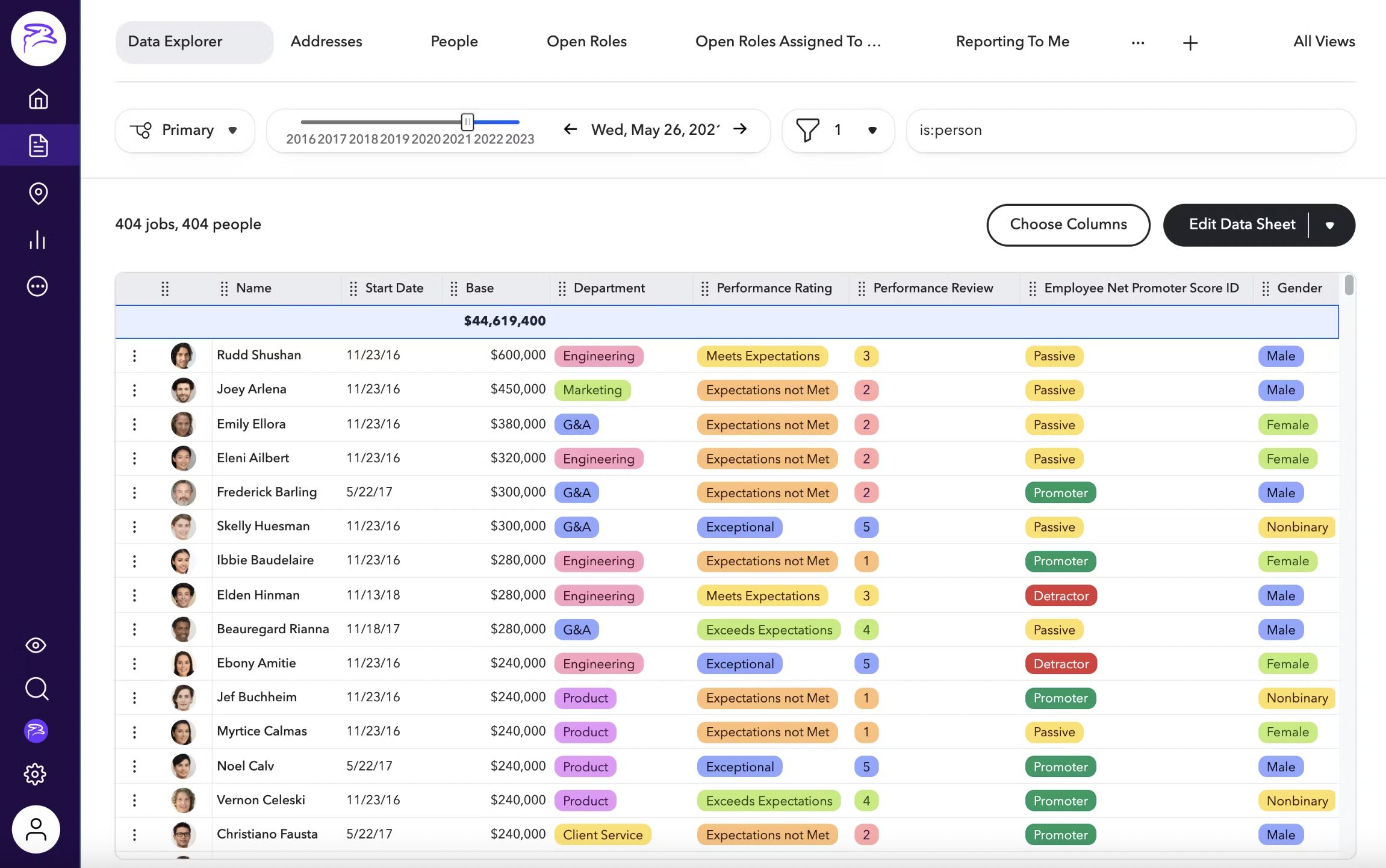 A screenshot of a compensation interface within ChartHop.